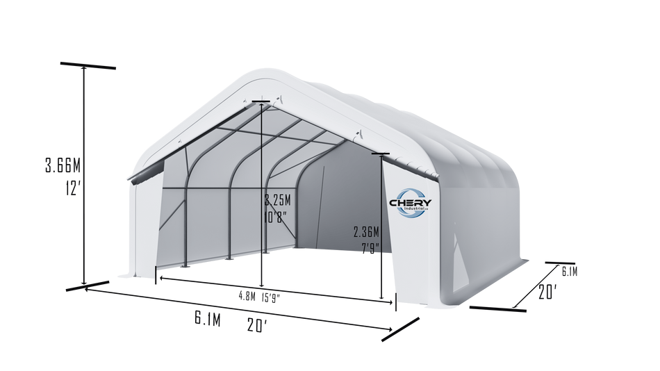 Single Truss Peak M Model Storage Shelter W20'xL20'xH12' - Heavy Duty