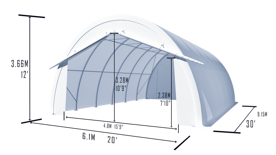 Gold Mountain Single Truss Round Storage Shelter W20'xL30'xH12'