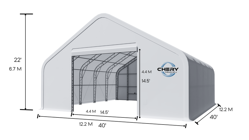 Double Truss Peak M Model Storage Shelter W40'xL40'xH22' - Heavy Duty