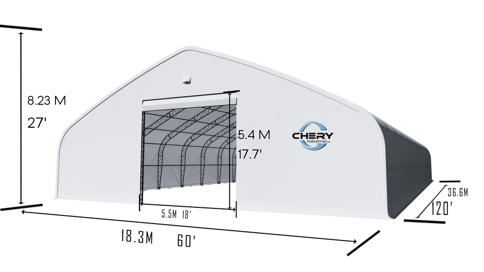Double Truss Peak M Model Storage Shelter W60'xL120'xH27' - Heavy Duty