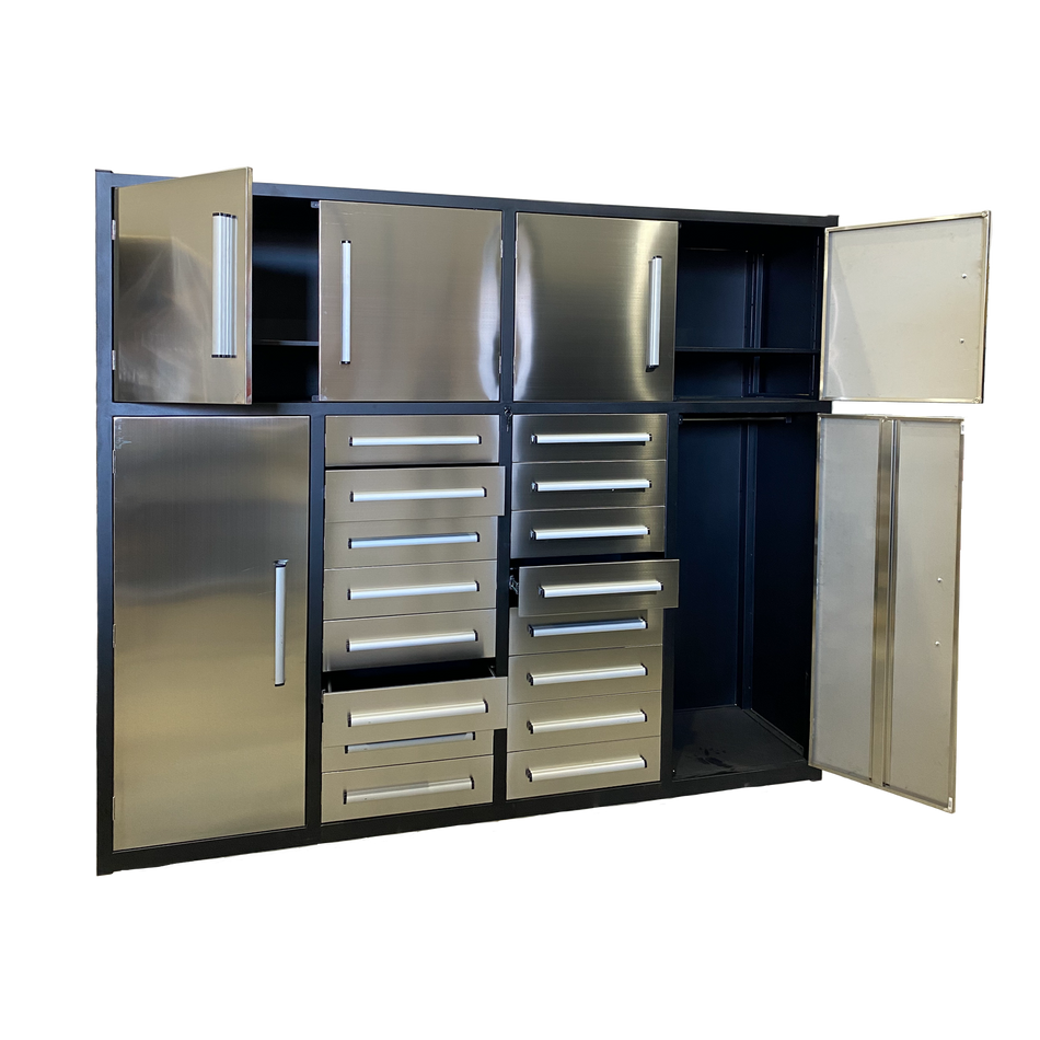 Steelman 7' Stainless Steel Garage Cabinet (16 Drawers) - Grey