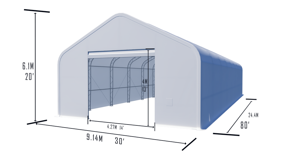 Gold Mountain Double Truss Peak Storage Shelter W30'xL80'xH20'