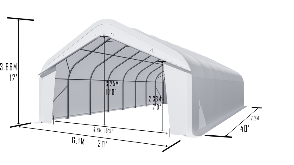 Single Truss Peak M Model Storage Shelter W20'xL40'xH12' - Heavy Duty