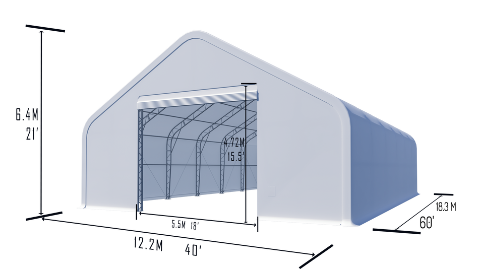 Abri pointu à double ossature Gold Mountain W40'xL60'xH21'