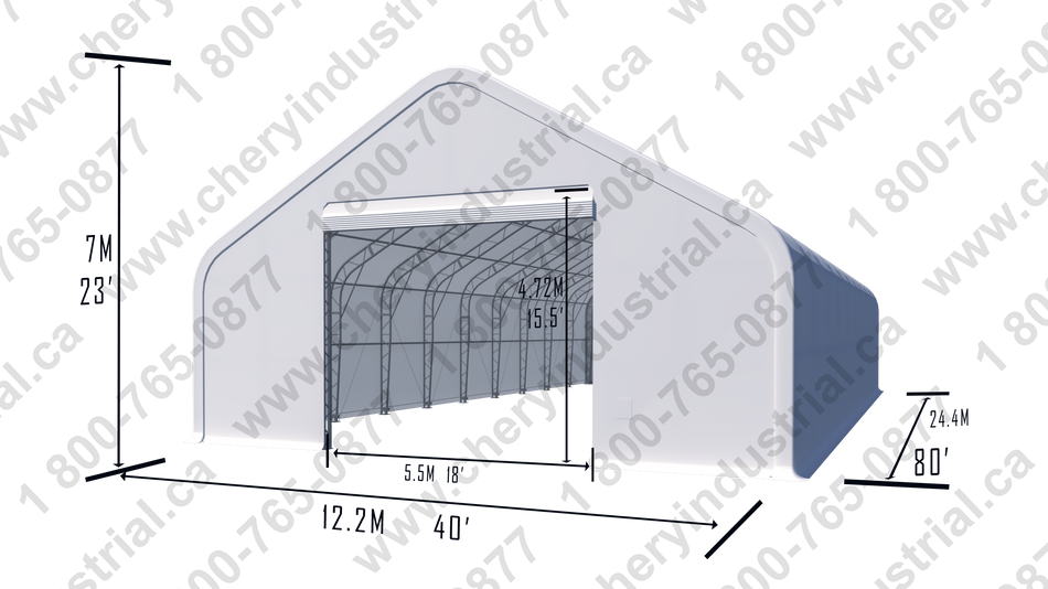 Abri de rangement à double ferme Gold Mountain - L40'xL80'xH23' - Espacement des arches de 8 pieds - PVC 610 g