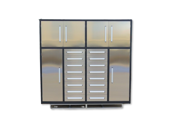 Steelman 7' Stainless Steel Garage Cabinet (16 Drawers) - Grey