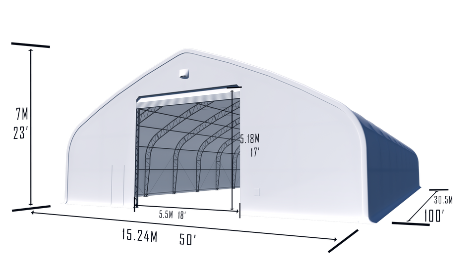 Gold Mountain Double Truss Peak Storage Shelter-W50'xL100'xH23'
