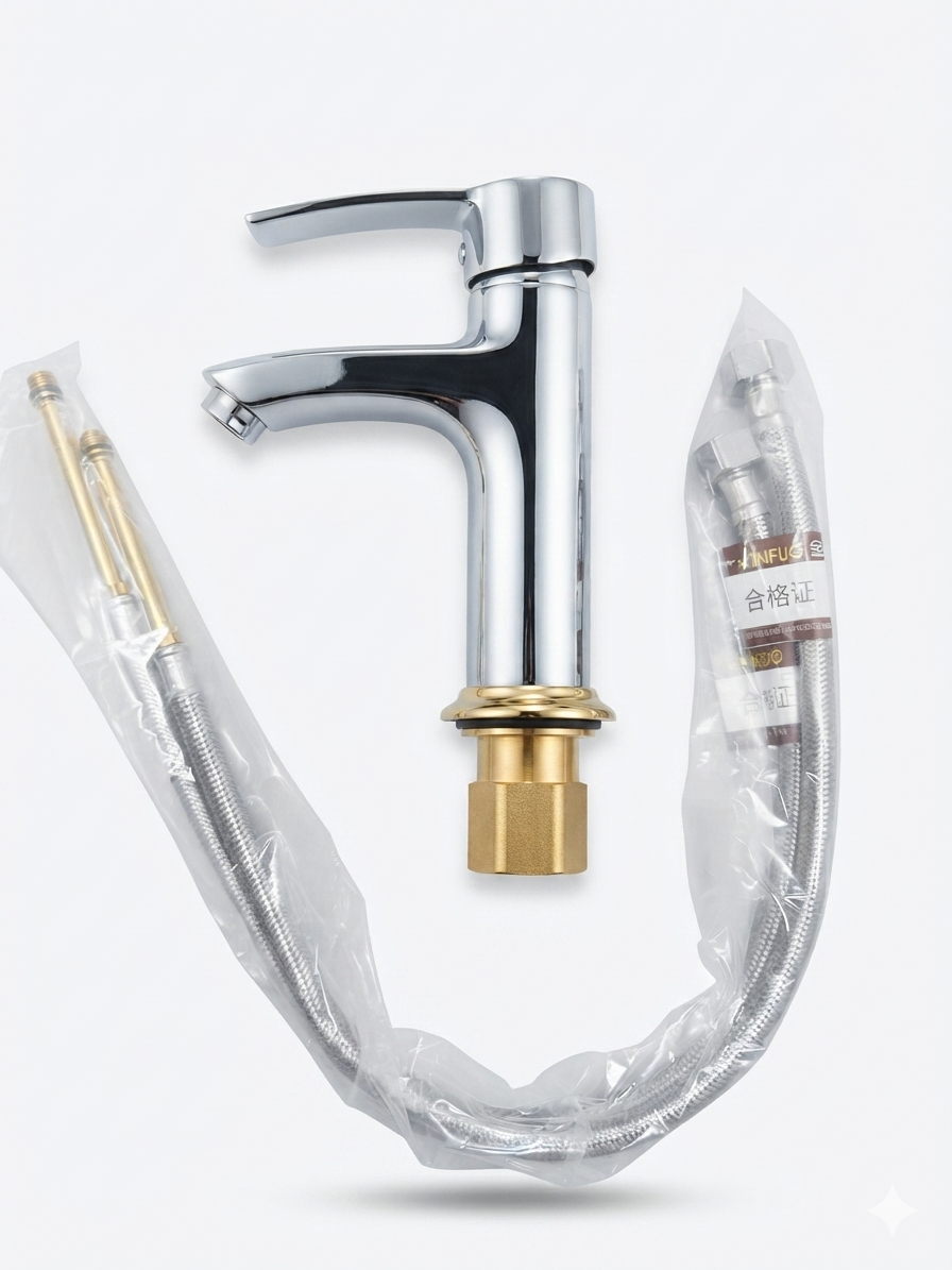 Single Handle Bathroom Sink Flow Faucet with Braided Supply Lines