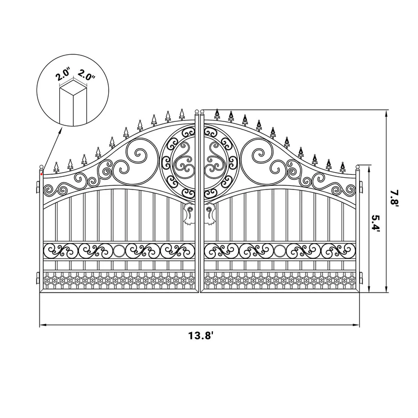 Greatbear Dual Swing Wrought Iron Gate with Curved Pattern