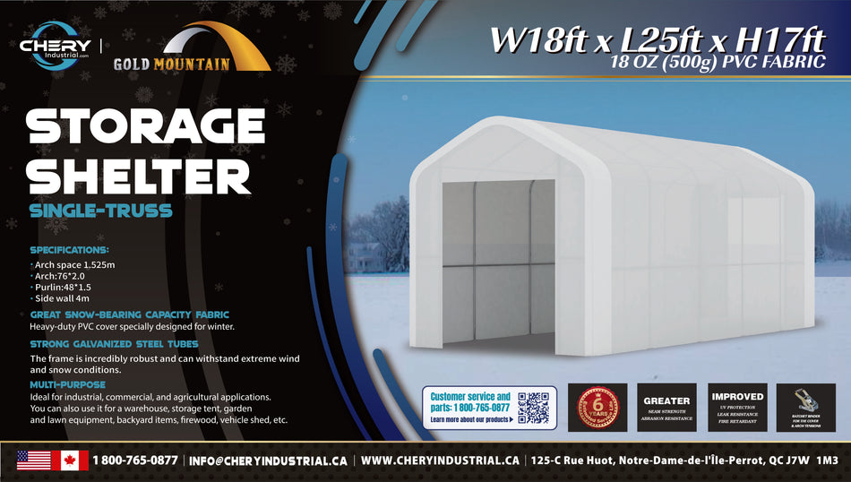 Peak Frame Storage Shelter - W18'xL25'xH17'