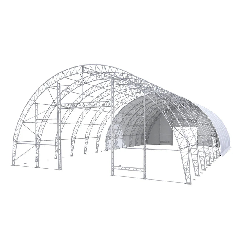 Double Truss Round M Model Storage Shelter W60'xL120'xH30' - Heavy Duty