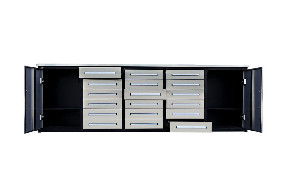 Steelman 10' Stainless Steel Garage Cabinet Workbench (18 Drawers & 2 Cabinets)